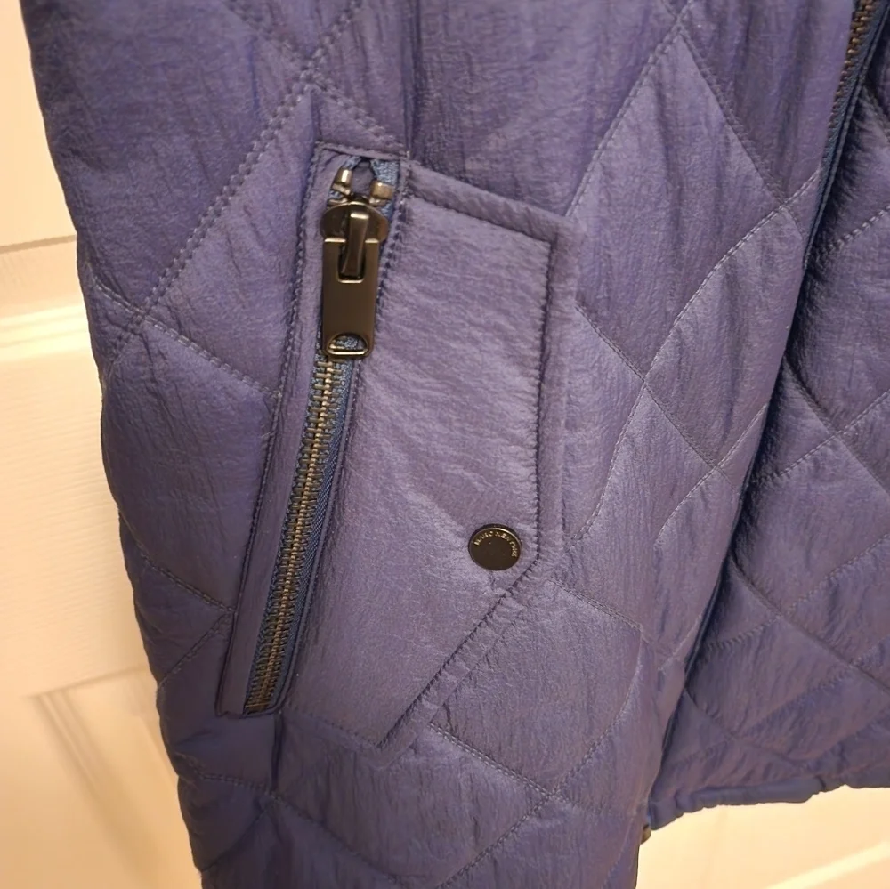 Marc New York Andrew Marc Blue Quilted Full Zip Sherpa Hooded Winter Jacket